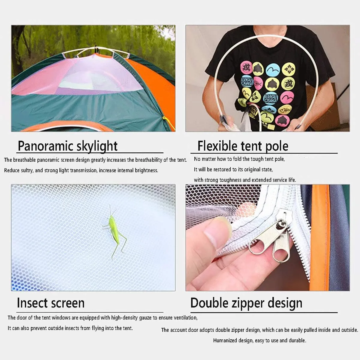 1-2 2-3 3-4 Person Camping Tent, Insect Screens for Ventilation and Ventilation Tent, Tent for Picnic/Hiking/Fishing/Outdoor,Green Door,3 to 4