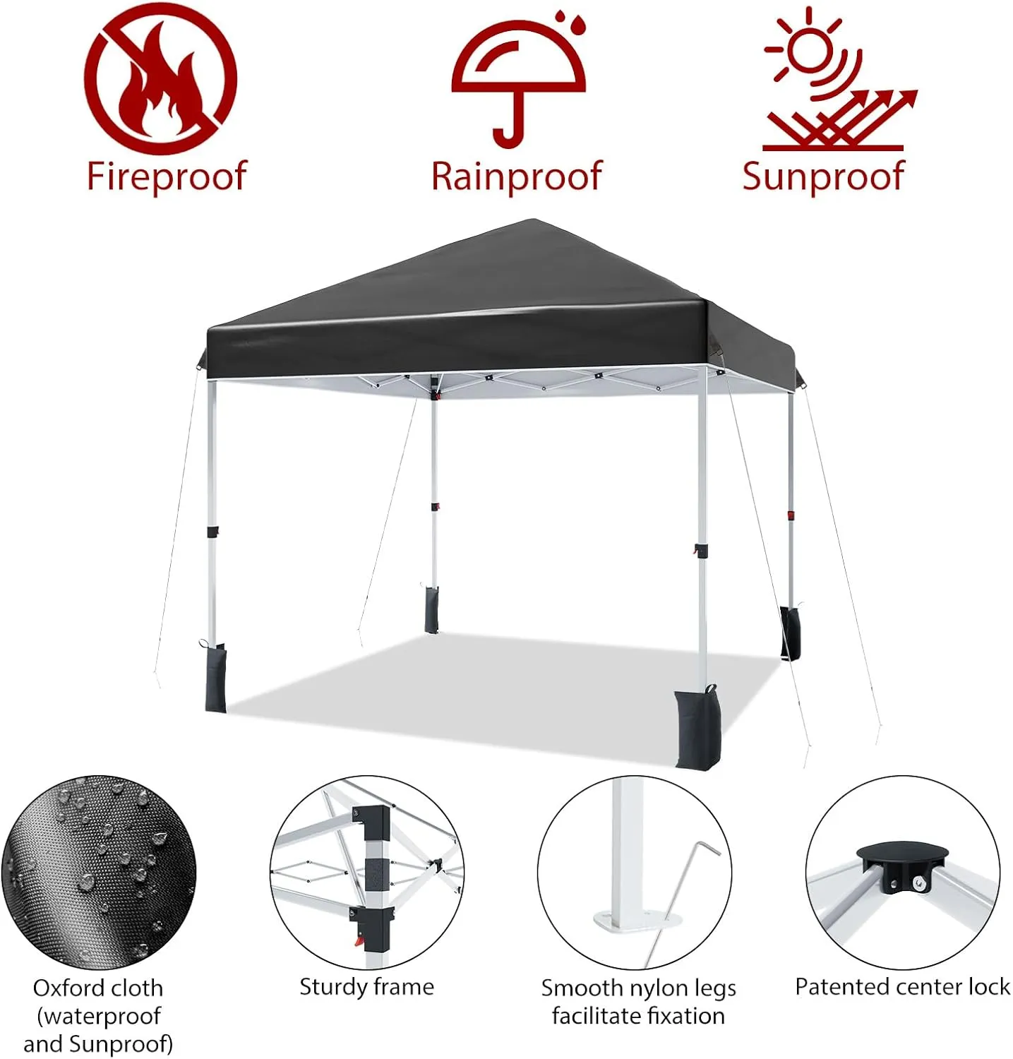 10 * 10FT Instant Pop Up Canopy Tent for One Person Setup,Pop Up Commercial Canopy Tent,Outdoor Easy Up Tent w/1-Button Push,Wheeled Bag,4 Sandbags,Bonus 8 Stakes and 4 Ropes-Black