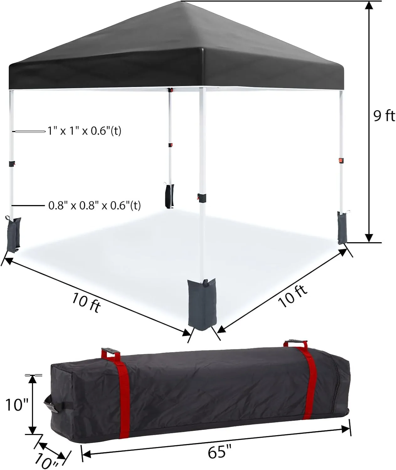 10 * 10FT Instant Pop Up Canopy Tent for One Person Setup,Pop Up Commercial Canopy Tent,Outdoor Easy Up Tent w/1-Button Push,Wheeled Bag,4 Sandbags,Bonus 8 Stakes and 4 Ropes-Black