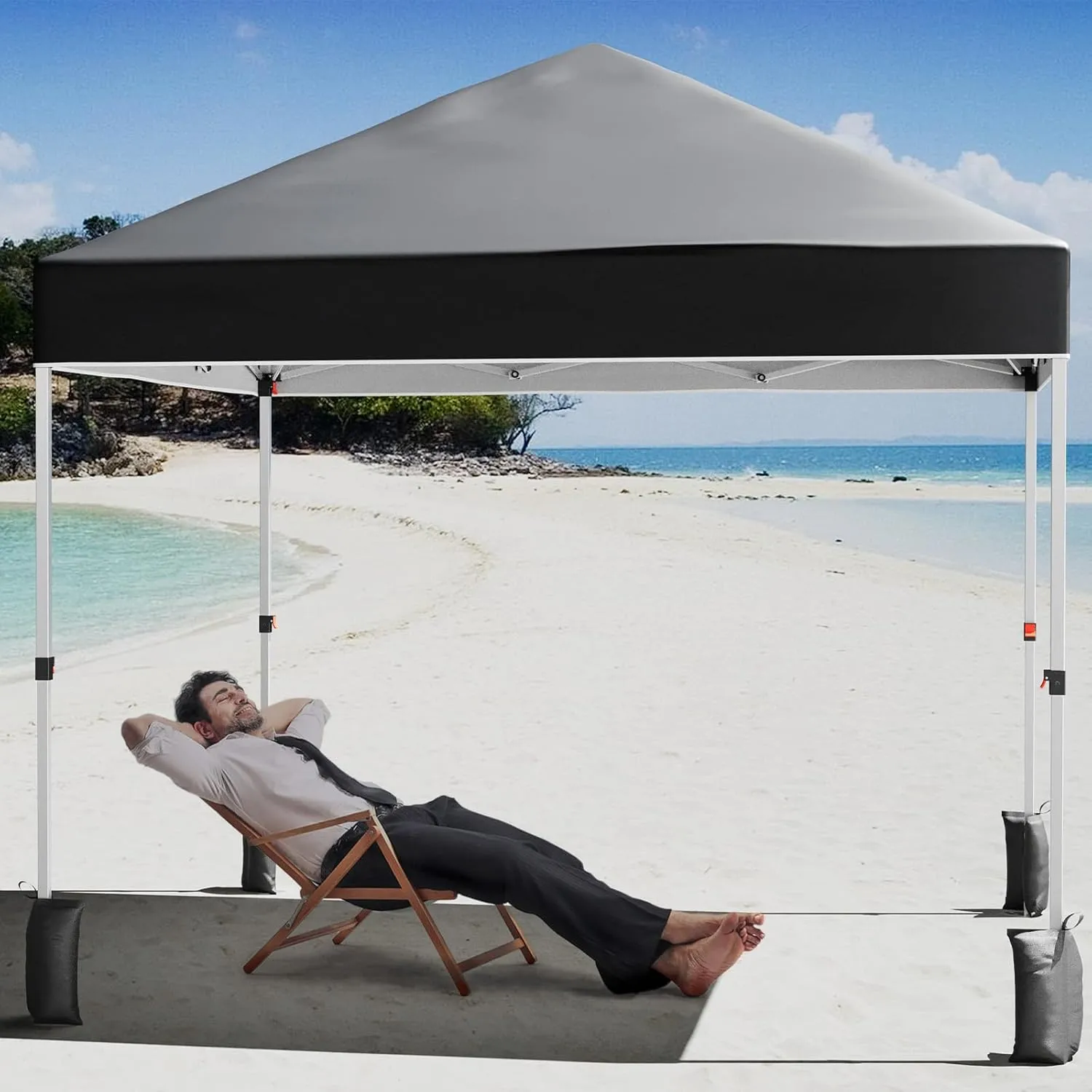10 * 10FT Instant Pop Up Canopy Tent for One Person Setup,Pop Up Commercial Canopy Tent,Outdoor Easy Up Tent w/1-Button Push,Wheeled Bag,4 Sandbags,Bonus 8 Stakes and 4 Ropes-Black