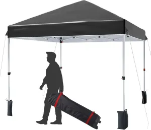 10 * 10FT Instant Pop Up Canopy Tent for One Person Setup,Pop Up Commercial Canopy Tent,Outdoor Easy Up Tent w/1-Button Push,Wheeled Bag,4 Sandbags,Bonus 8 Stakes and 4 Ropes-Black