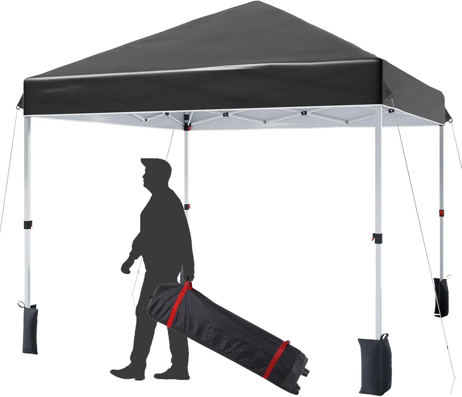 10 * 10FT Instant Pop Up Canopy Tent for One Person Setup,Pop Up Commercial Canopy Tent,Outdoor Easy Up Tent w/1-Button Push,Wheeled Bag,4 Sandbags,Bonus 8 Stakes and 4 Ropes-Black