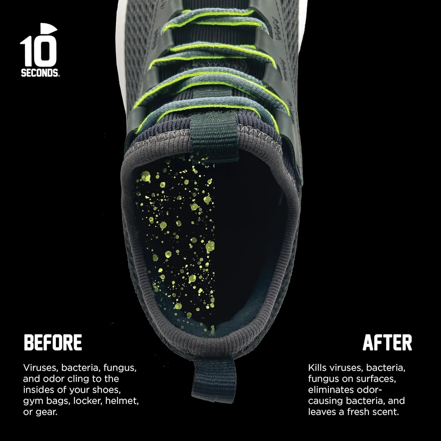 10 Seconds - Household Disinfectant Spray & Deodorizer - Great for Shoes and Gym Equipment! Superior Germ-Killing and Odor Elimination, Fights Staph, Athlete's Foot, Strep, MRSA. (Pack of 2)