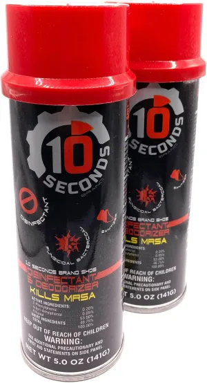 10 Seconds - Household Disinfectant Spray & Deodorizer - Great for Shoes and Gym Equipment! Superior Germ-Killing and Odor Elimination, Fights Staph, Athlete's Foot, Strep, MRSA. (Pack of 2)