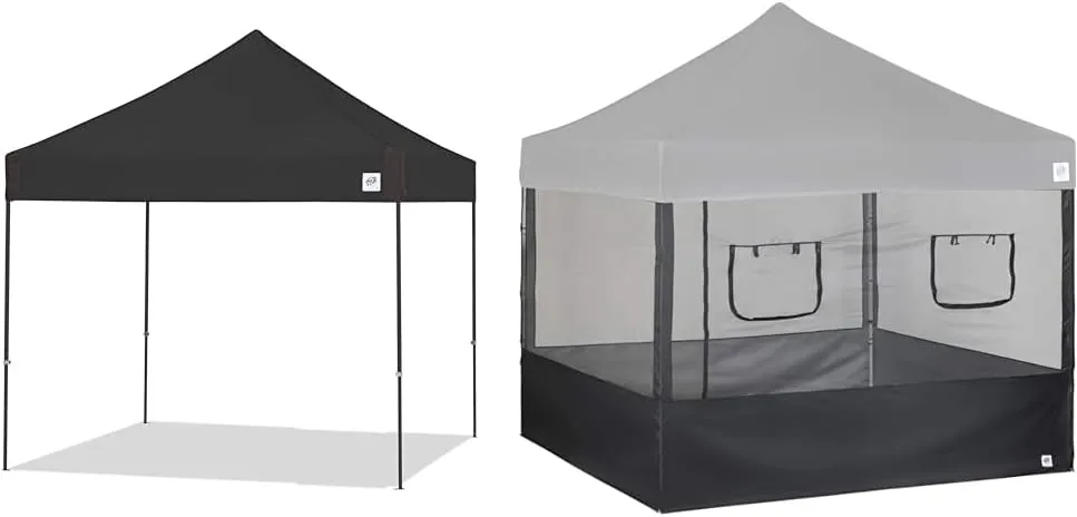 10' x 10' Pyramid Shelter with Wide-Trax Bag, 4 Piece Spike Set & Food Booth Sidewall Kit for 10' x 10' Canopy