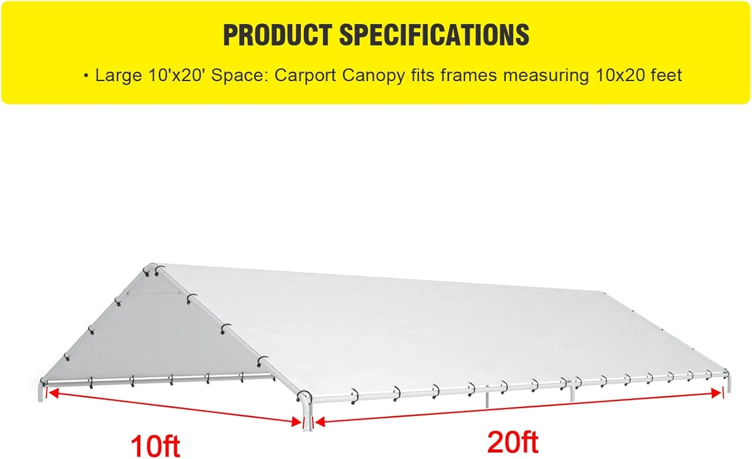 10 x 20 Ft Carport Replacement Canopy Cover Garage Top Tent Shelter Tarp with Free 48 Ball Bungee Cords,White(Only Cover, Frame Not Include)