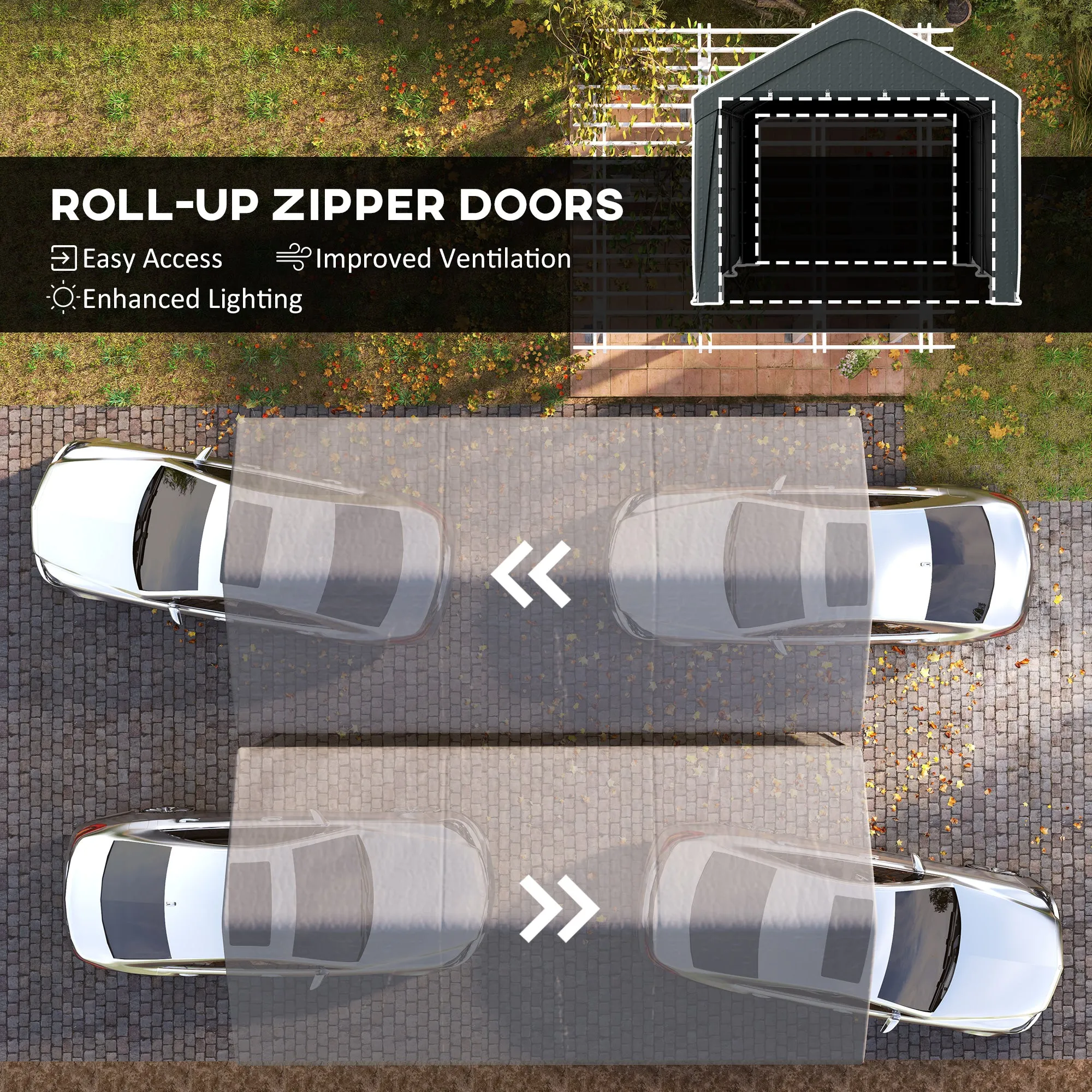 10' x 20' Portable Garage with 2 Roll-Up Doors, Dark Grey
