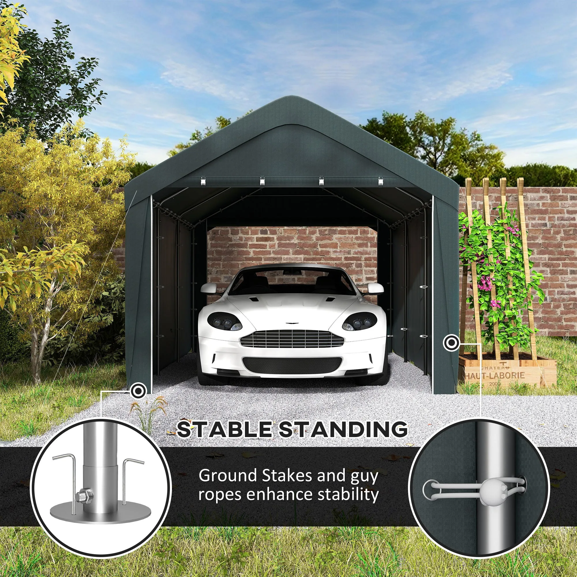 10' x 20' Portable Garage with 2 Roll-Up Doors, Dark Grey