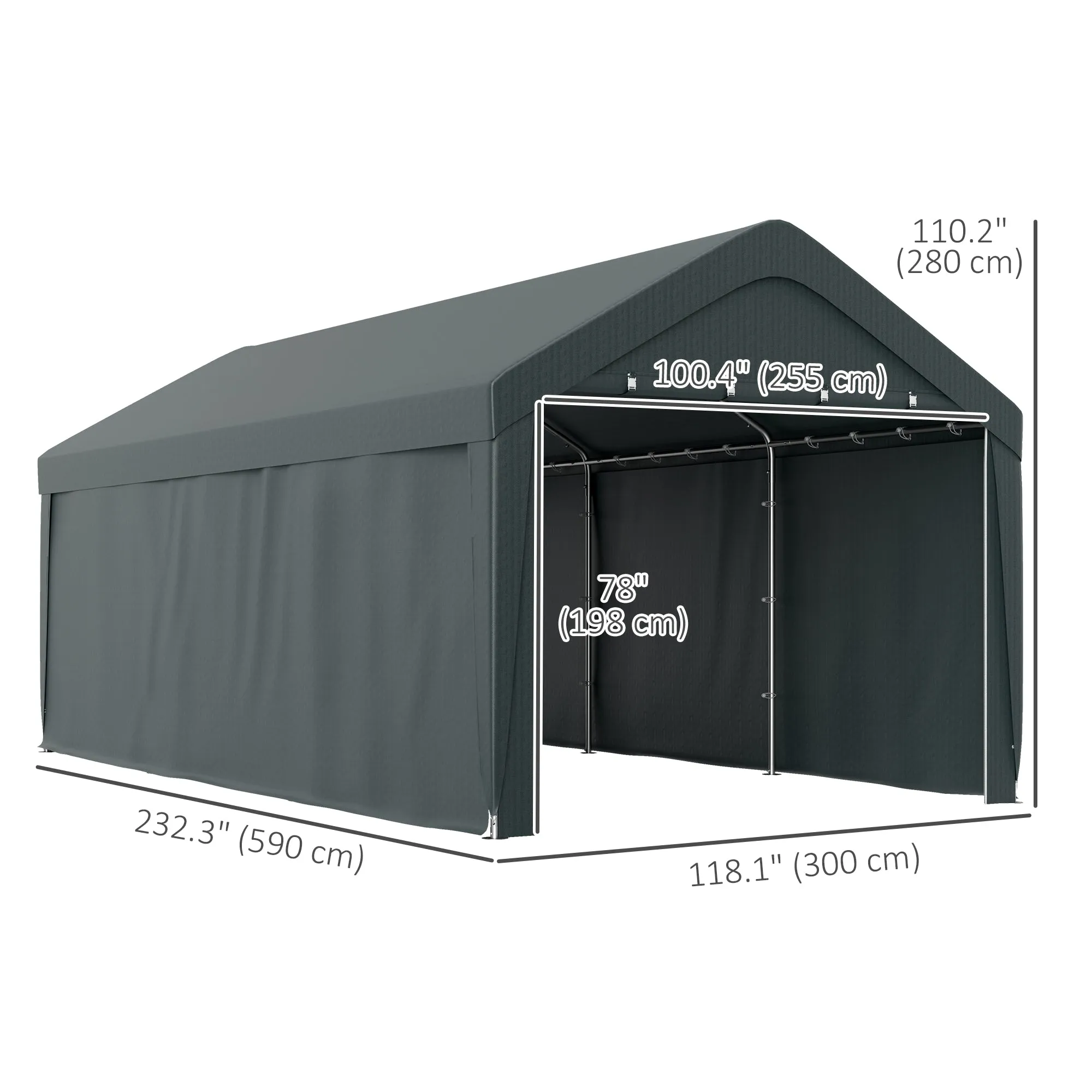 10' x 20' Portable Garage with 2 Roll-Up Doors, Dark Grey