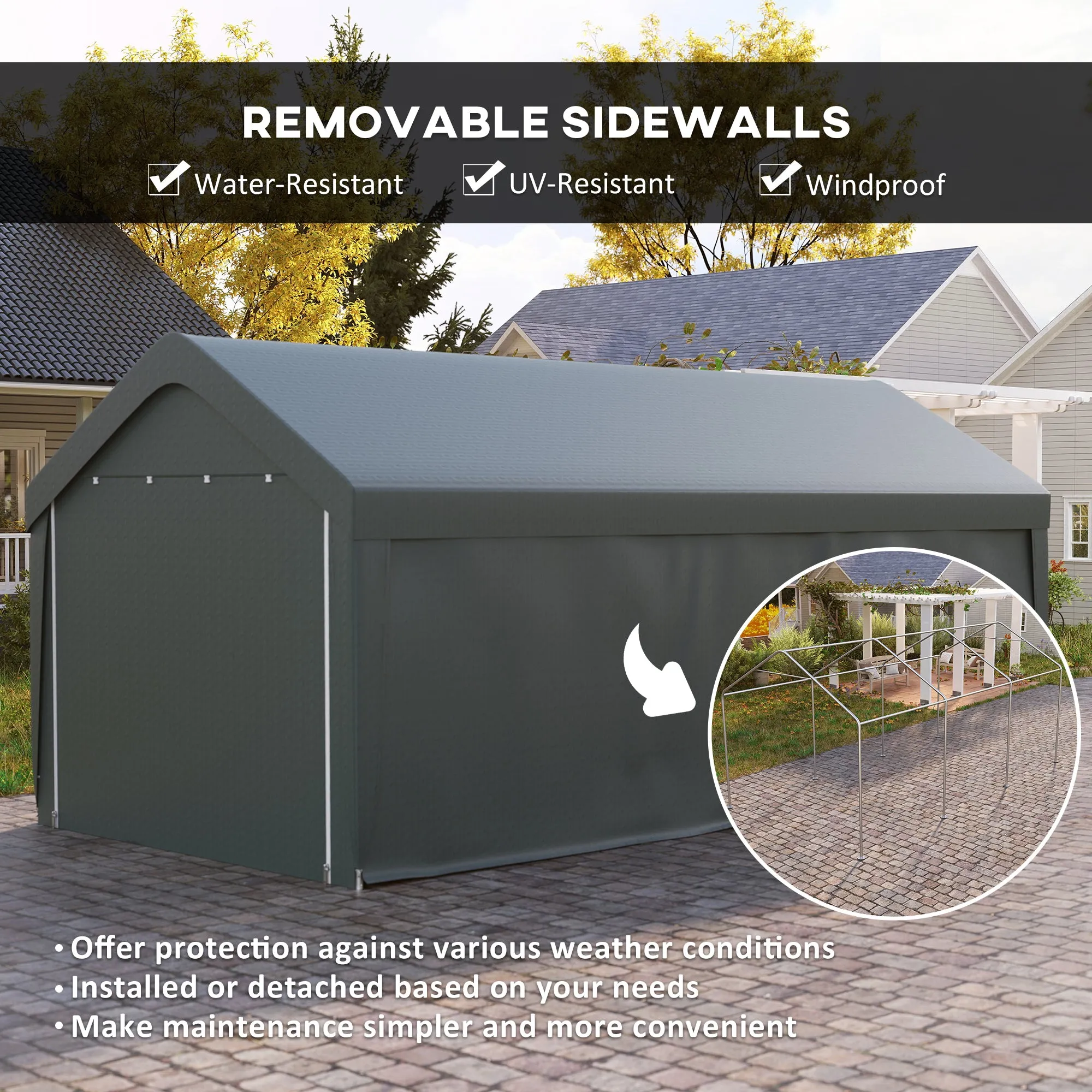 10' x 20' Portable Garage with 2 Roll-Up Doors, Dark Grey
