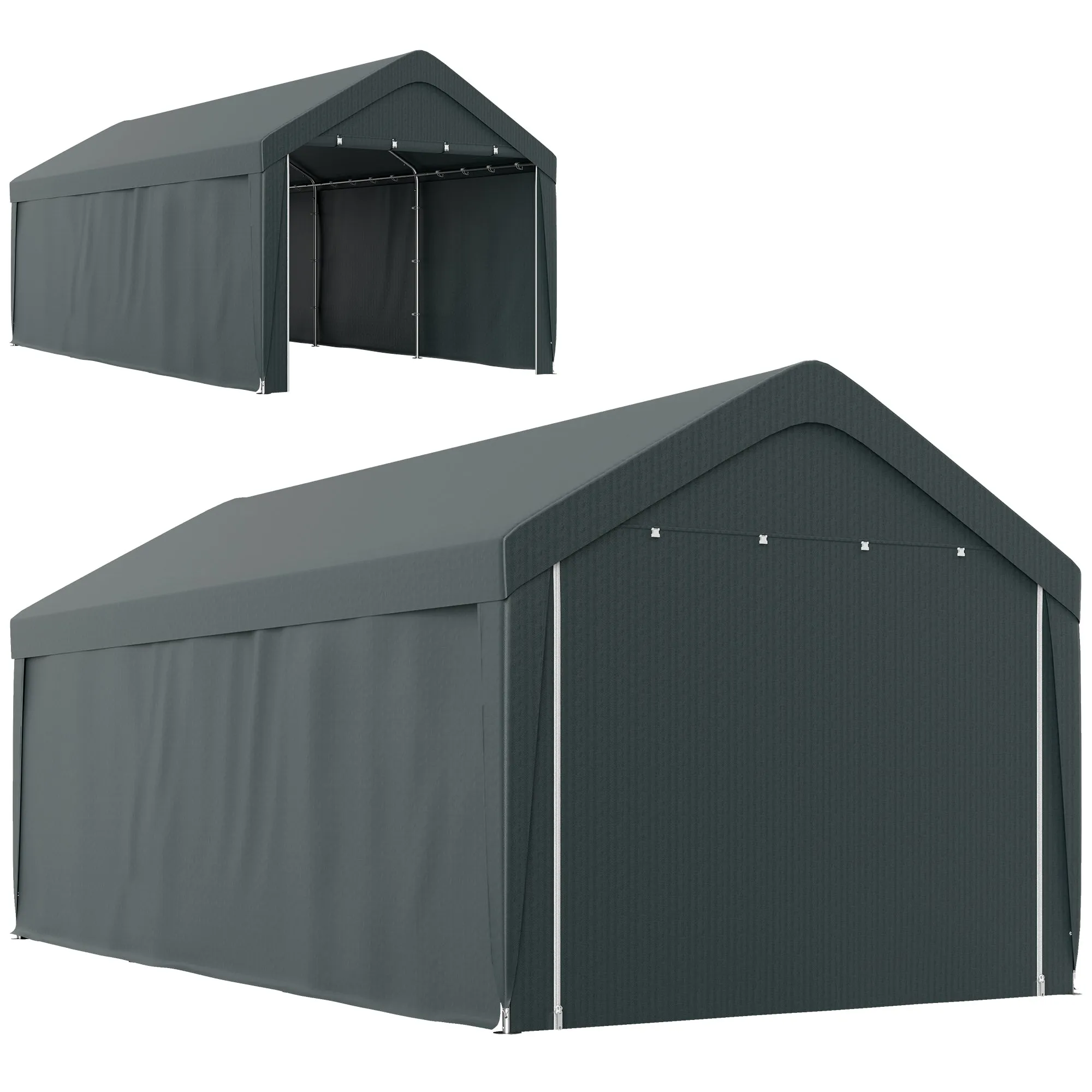 10' x 20' Portable Garage with 2 Roll-Up Doors, Dark Grey