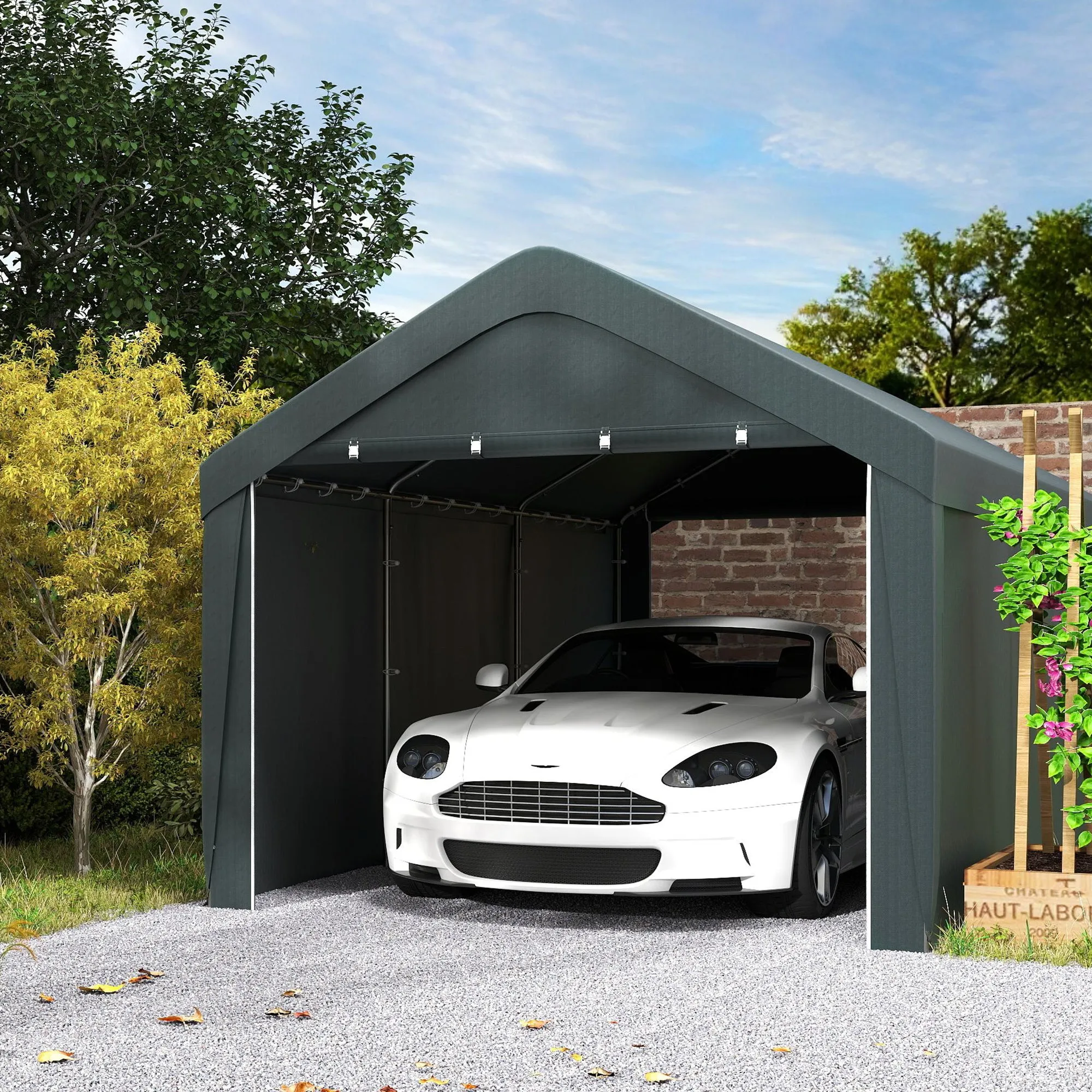 10' x 20' Portable Garage with 2 Roll-Up Doors, Dark Grey