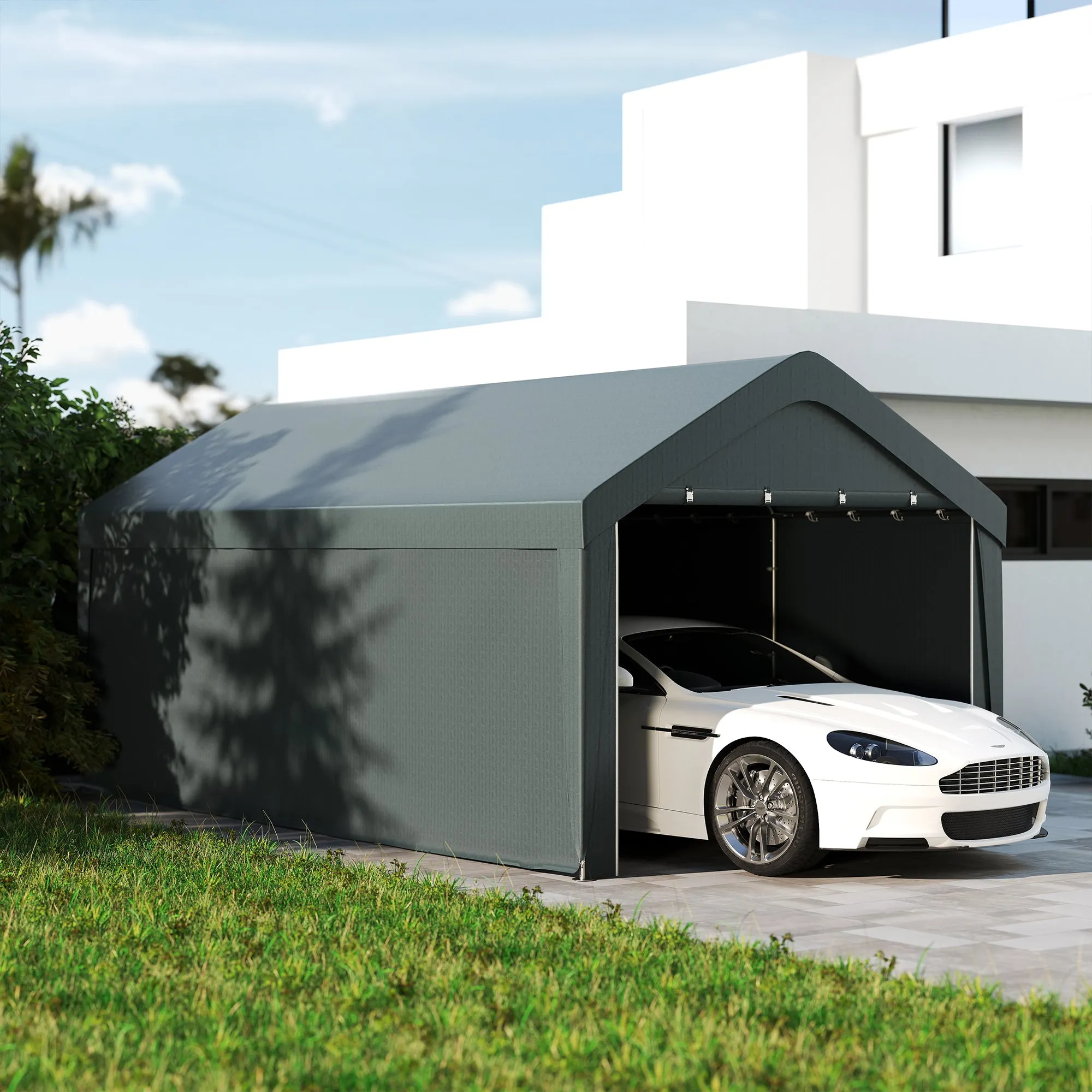 10' x 20' Portable Garage with 2 Roll-Up Doors, Dark Grey