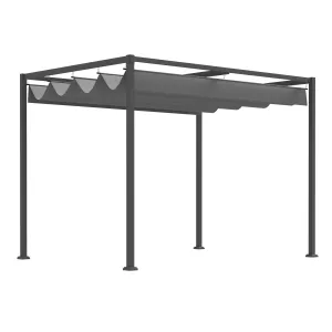 10' x 7' Patio Pergola with Retractable Canopy, Outdoor Sun Shelter, Yard Shade, Grey