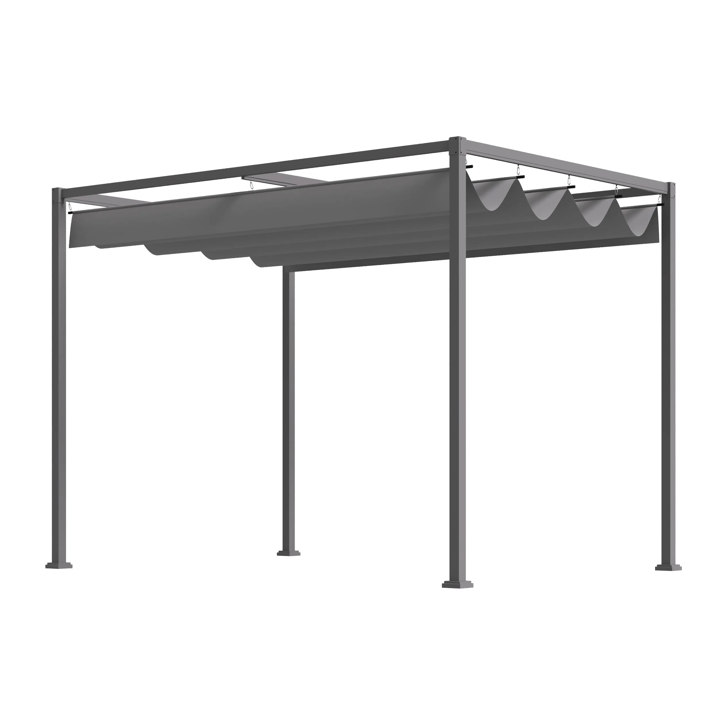10' x 7' Patio Pergola with Retractable Canopy, Outdoor Sun Shelter, Yard Shade, Grey