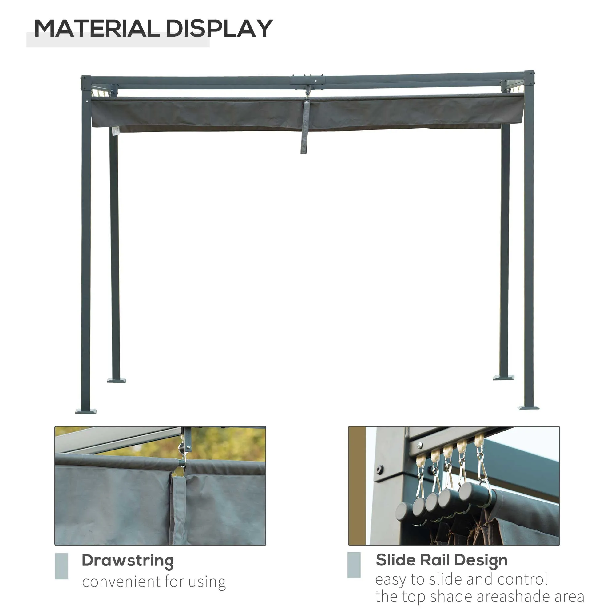 10' x 7' Patio Pergola with Retractable Canopy, Outdoor Sun Shelter, Yard Shade, Grey