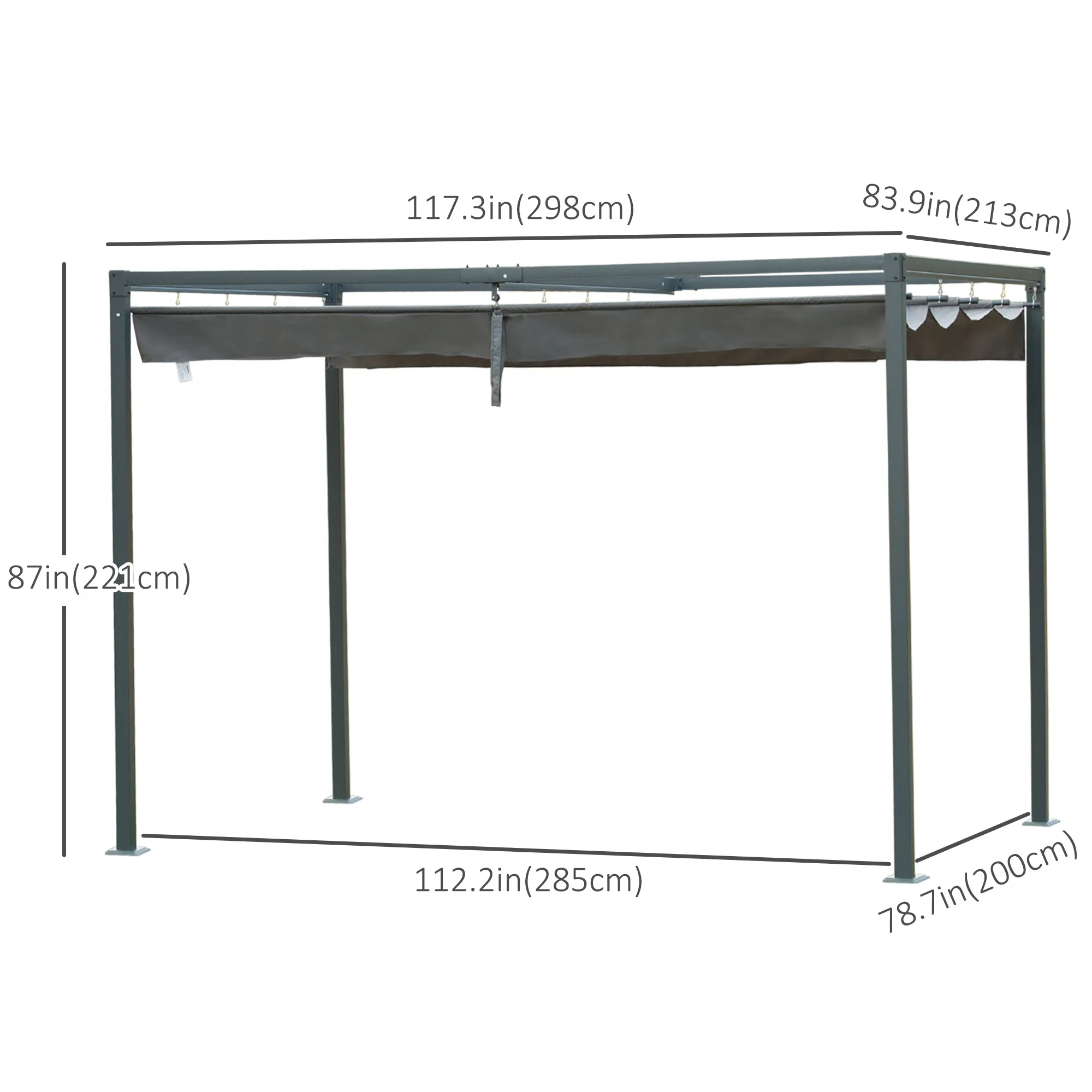 10' x 7' Patio Pergola with Retractable Canopy, Outdoor Sun Shelter, Yard Shade, Grey