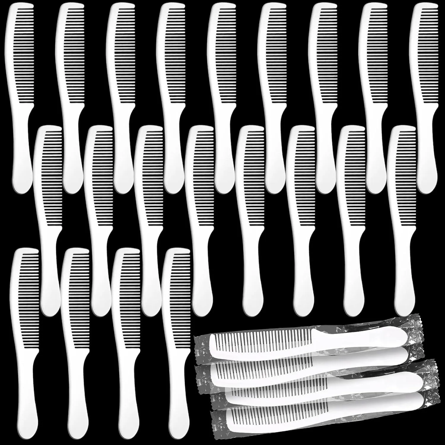 100 Packs Individually Wrapped Combs Disposable Plastic Hair Combs in Bulk Set for Travel, Hotel, Shelter, Homeless, Nursing Home, Charity, Church, 6.5 Inch Long(White)