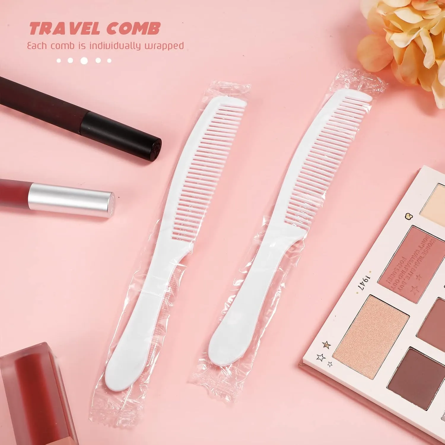 100 Packs Individually Wrapped Combs Disposable Plastic Hair Combs in Bulk Set for Travel, Hotel, Shelter, Homeless, Nursing Home, Charity, Church, 6.5 Inch Long(White)