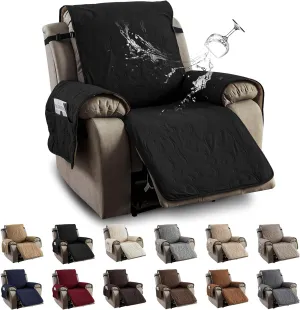 100% Waterproof Recliner Chair Cover, Recliner Chair Covers for Reclining Chair, Non-Slip Fabric Recliner Couch Cover for Living Room, for Pets Kids Protector, Washable (Black, 23"Recliner Chair)