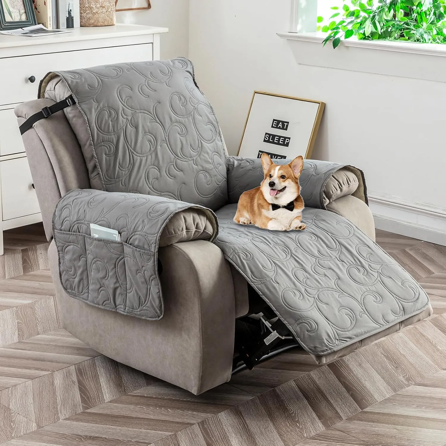 100% Waterproof Recliner Chair Cover, Recliner Chair Covers for Reclining Chair, Non-Slip Fabric Recliner Couch Cover for Living Room, for Pets Kids Protector, Washable (Light Gray, 23"Recliner Chair)