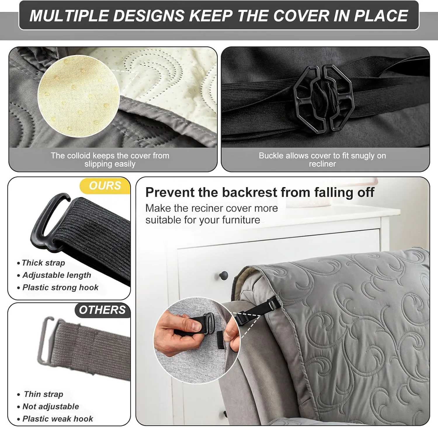 100% Waterproof Recliner Chair Cover, Recliner Chair Covers for Reclining Chair, Non-Slip Fabric Recliner Couch Cover for Living Room, for Pets Kids Protector, Washable (Light Gray, 23"Recliner Chair)