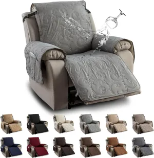 100% Waterproof Recliner Chair Cover, Recliner Chair Covers for Reclining Chair, Non-Slip Fabric Recliner Couch Cover for Living Room, for Pets Kids Protector, Washable (Light Gray, 23"Recliner Chair)