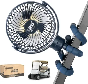 10L0L Rechargeable Golf Cart Fans - 60Hrs Runtime Big Battery Operated Portable Fan 360° Rotatable Head, Fits EZGO/Club Car/Yamaha Golf Cart with LED Light