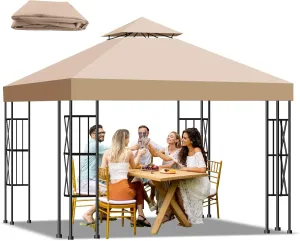 10x10 Canopy Replacement Top Cover Canopy Top Replacement, Double Tier Sunshade Gazebo Replacement Cover for Outdoor Use in Shop, Garden, Patio, Yard, Gazebo Canopy Replacement Top Khaki