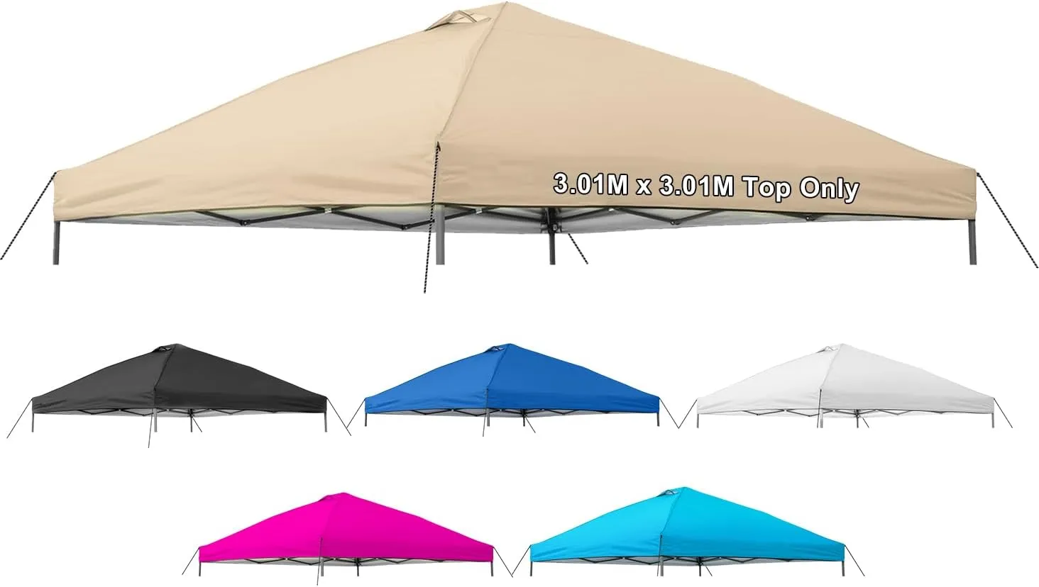 10x10 Canopy Replacement Top Cover,Pop Up Canopy Tent Top with Air Vent Ropes, Waterproof Sunshade Silver Coated Oxford Cloth for Outdoor Garden Patio Picnic Camping(Top Only,301 * 301cm)