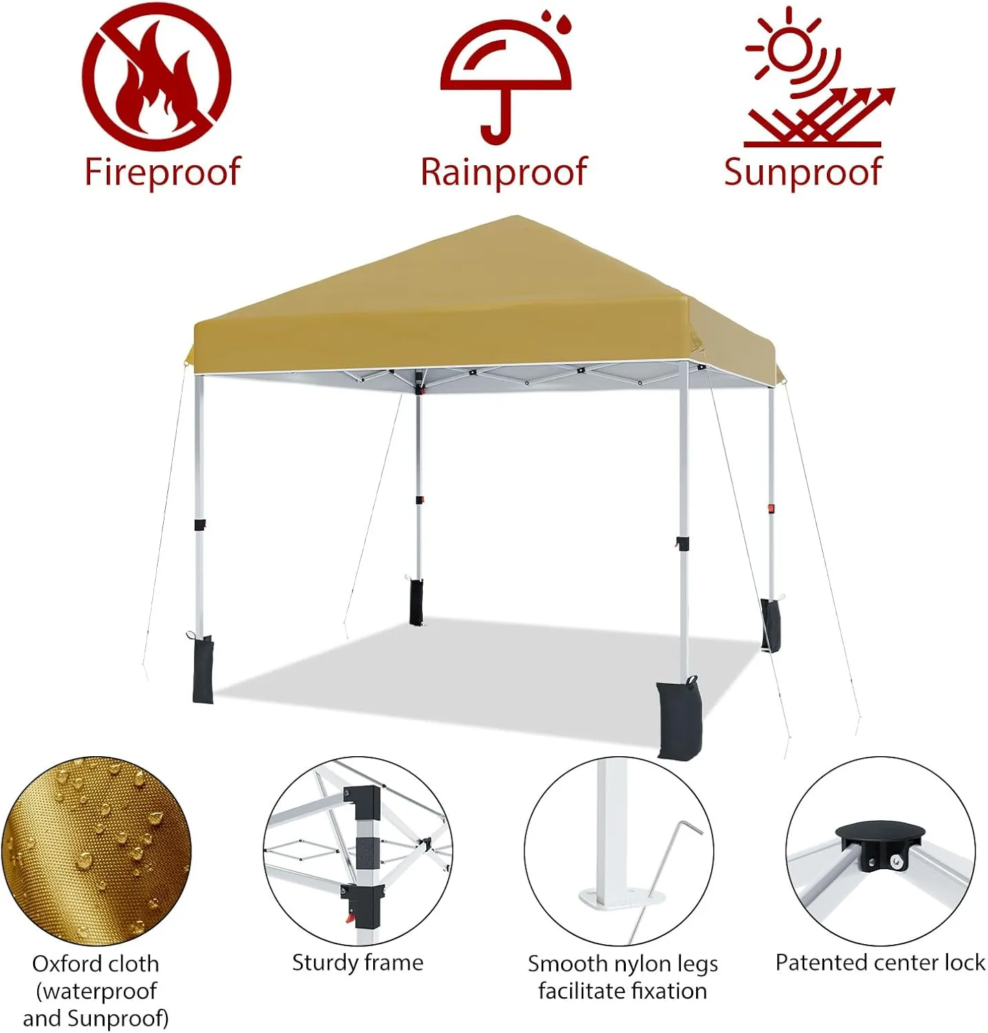 10x10 Pop Up Canopy Tents, Instant Portable Shelter with Easy One-Person Setup, Adjustable Heights, Wheeled Carry Bag, Bonus Stakes & Ropes, Outdoor Shade for Parties, Patio, Commercial Use,Khaki