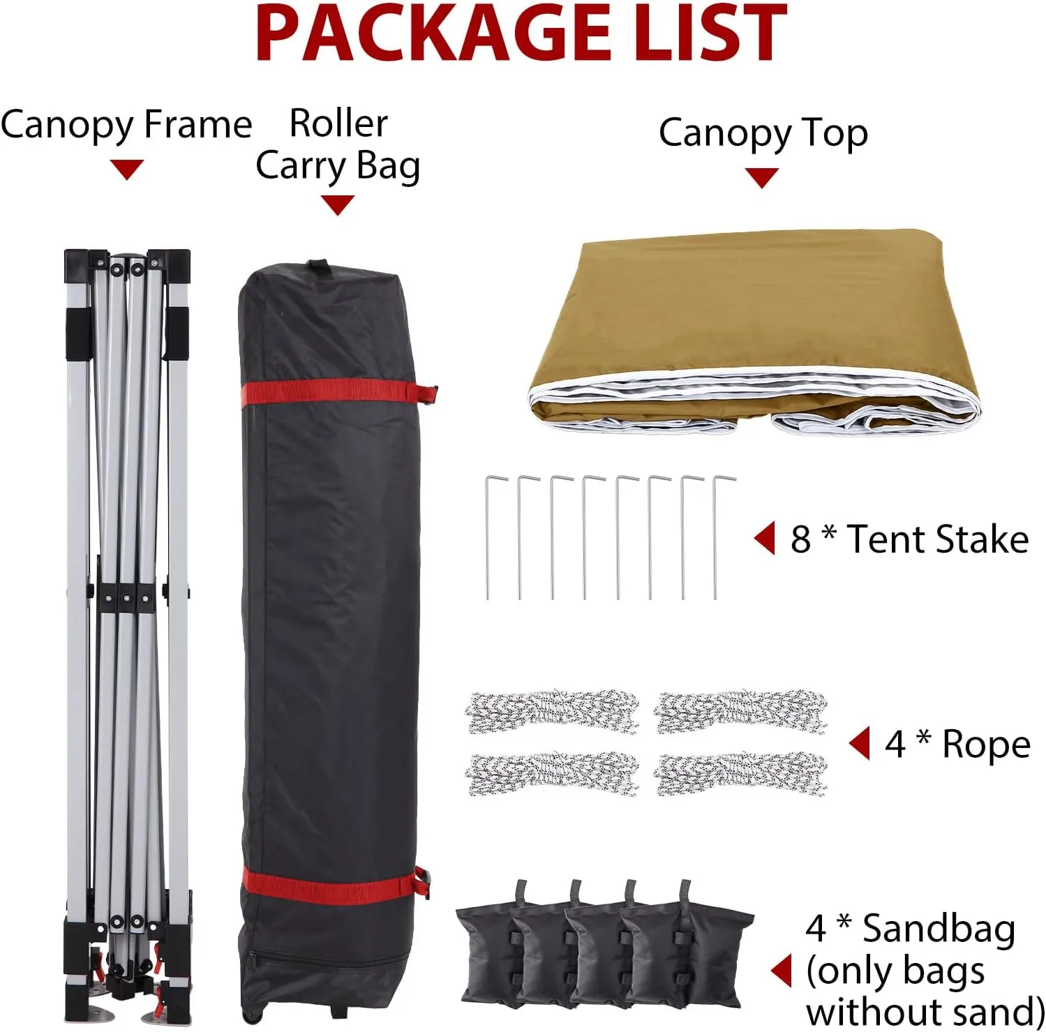 10x10 Pop Up Canopy Tents, Instant Portable Shelter with Easy One-Person Setup, Adjustable Heights, Wheeled Carry Bag, Bonus Stakes & Ropes, Outdoor Shade for Parties, Patio, Commercial Use,Khaki