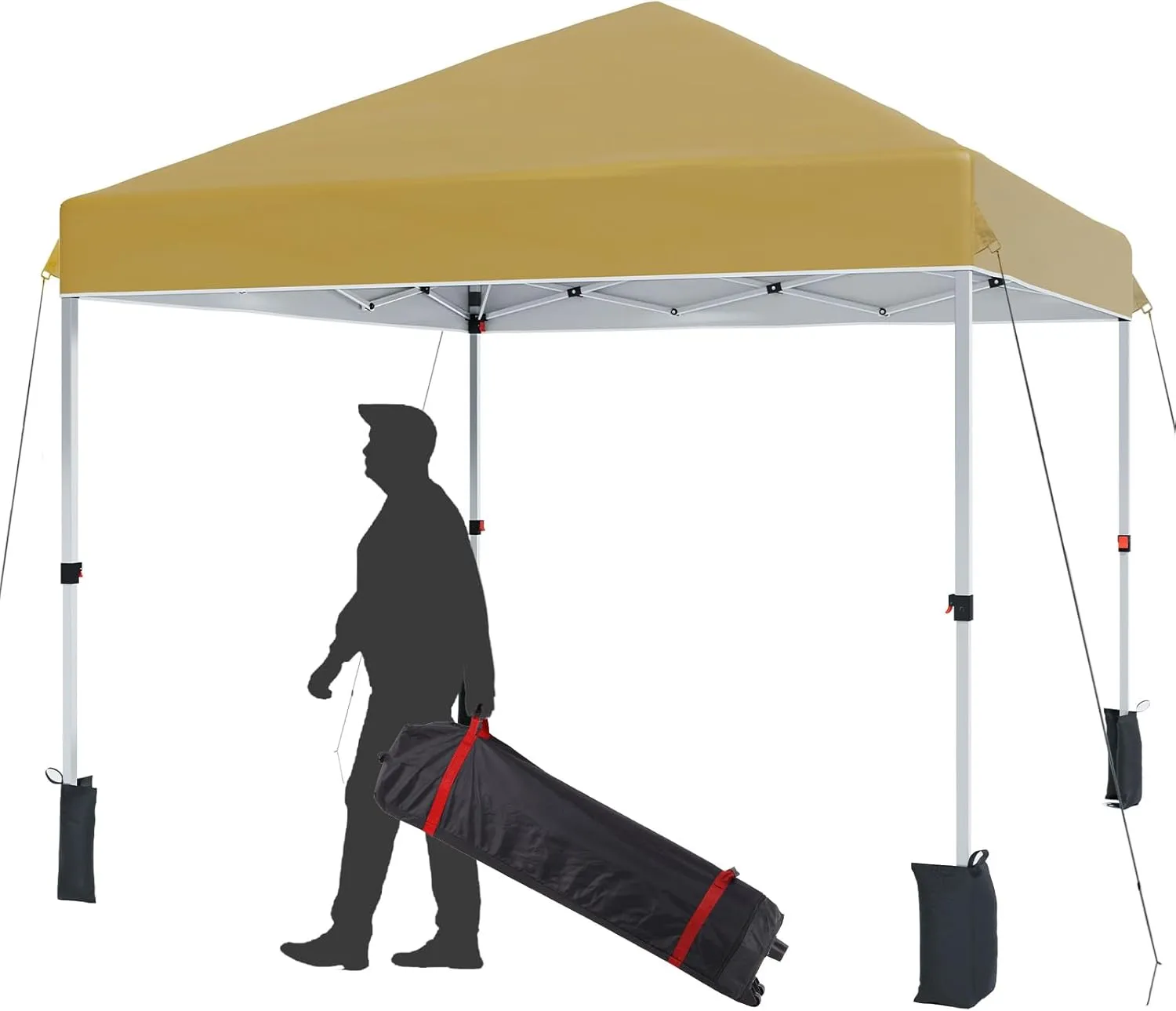 10x10 Pop Up Canopy Tents, Instant Portable Shelter with Easy One-Person Setup, Adjustable Heights, Wheeled Carry Bag, Bonus Stakes & Ropes, Outdoor Shade for Parties, Patio, Commercial Use,Khaki