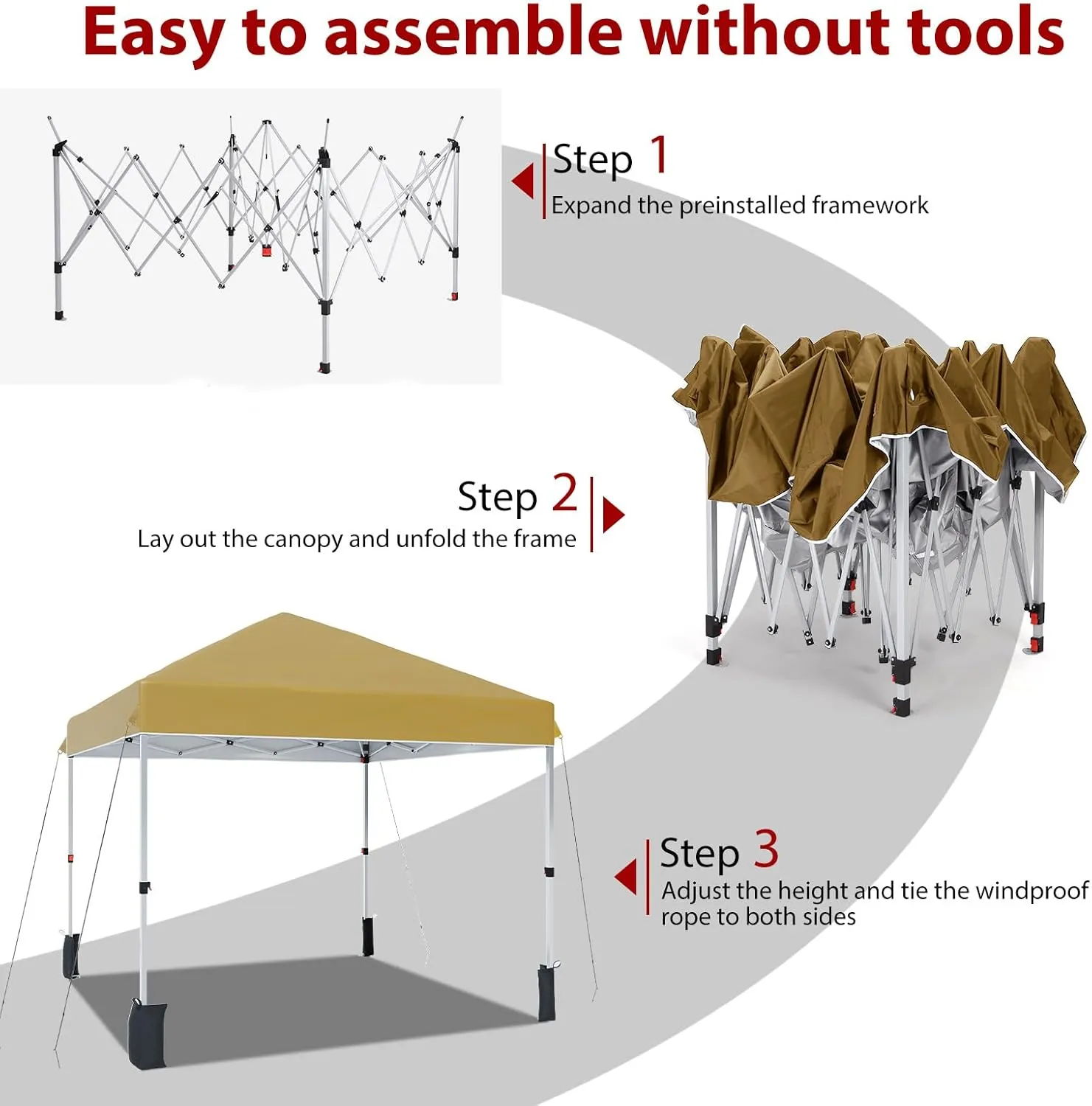 10x10 Pop Up Canopy Tents, Instant Portable Shelter with Easy One-Person Setup, Adjustable Heights, Wheeled Carry Bag, Bonus Stakes & Ropes, Outdoor Shade for Parties, Patio, Commercial Use,Khaki