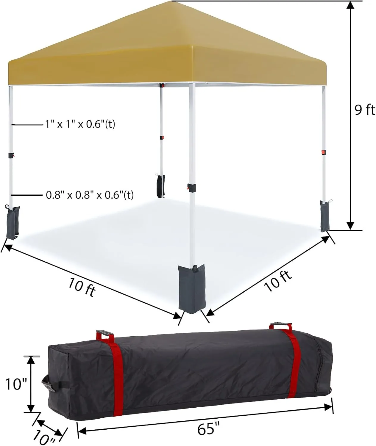 10x10 Pop Up Canopy Tents, Instant Portable Shelter with Easy One-Person Setup, Adjustable Heights, Wheeled Carry Bag, Bonus Stakes & Ropes, Outdoor Shade for Parties, Patio, Commercial Use,Khaki