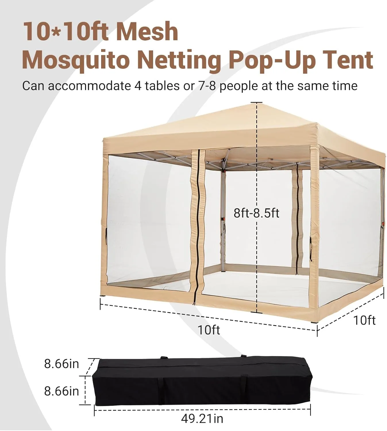 10x10ft Easy Pop-Up Canopy, Outdoor Screen Tent with Mesh Mosquito Netting Side Walls, Pop Up Tent, Waterproof Outdoor Screen Shed for Camping Picnic Party Deck Yard Events