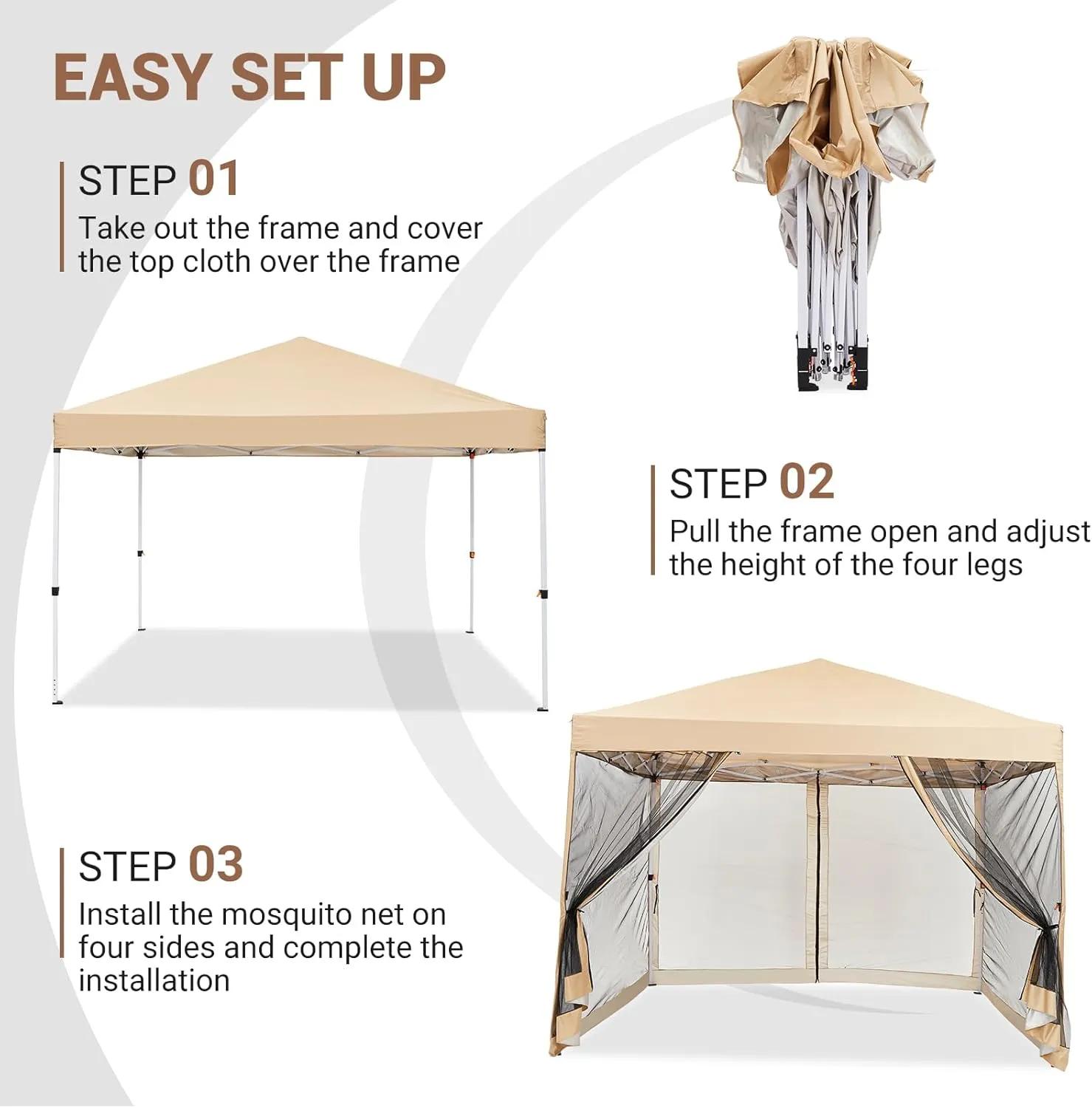 10x10ft Easy Pop-Up Canopy, Outdoor Screen Tent with Mesh Mosquito Netting Side Walls, Pop Up Tent, Waterproof Outdoor Screen Shed for Camping Picnic Party Deck Yard Events