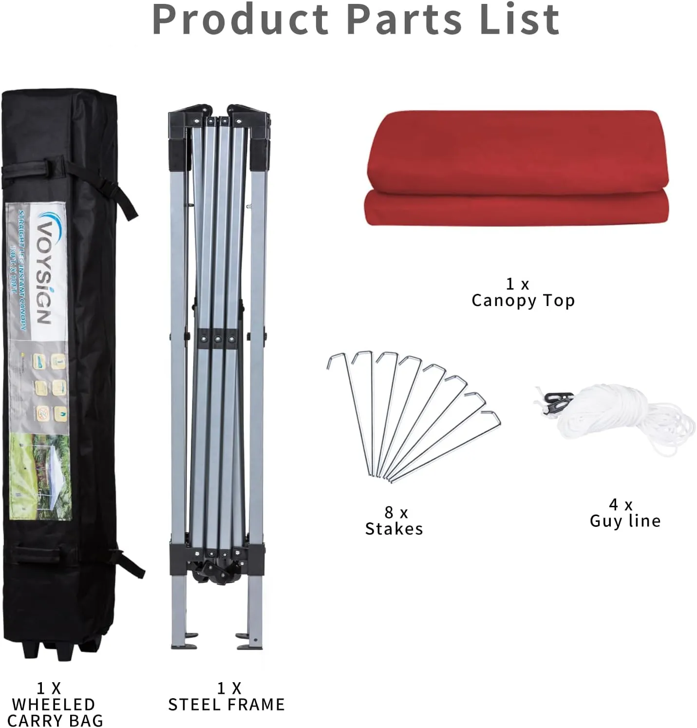 10x10ft Pop Up Canopy Tent 1-Person Setup Outdoor Instant Sun Shelter Straight Legs with Wheeled Carry Bag, Guylines, Stakes - Red
