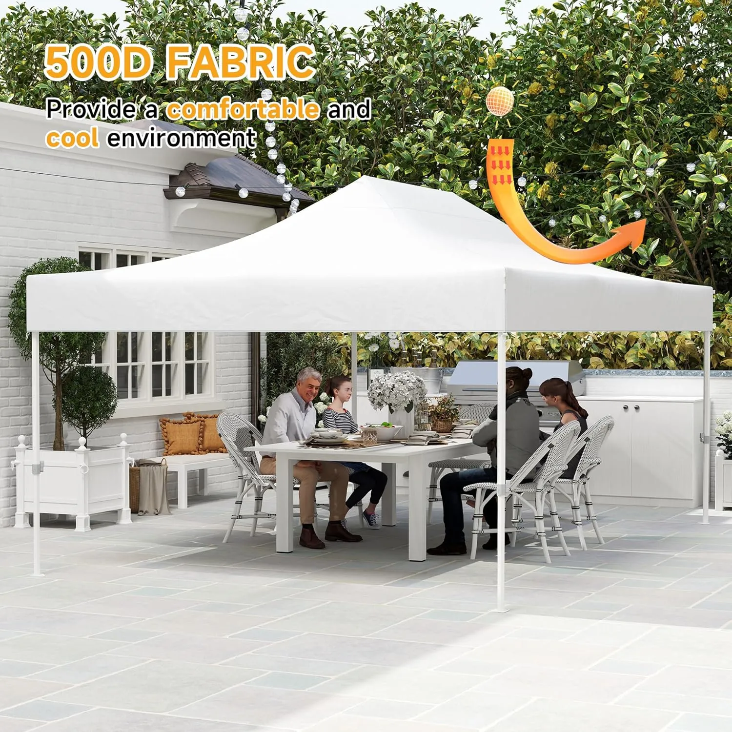 10x15ft Pop Up Canopy - Beach Tent with Easy Set-up, Portable Outdoor, Commercial Shade with Wheeled Carry Bag, Thickened Fabric, Hexagonal Steel, White