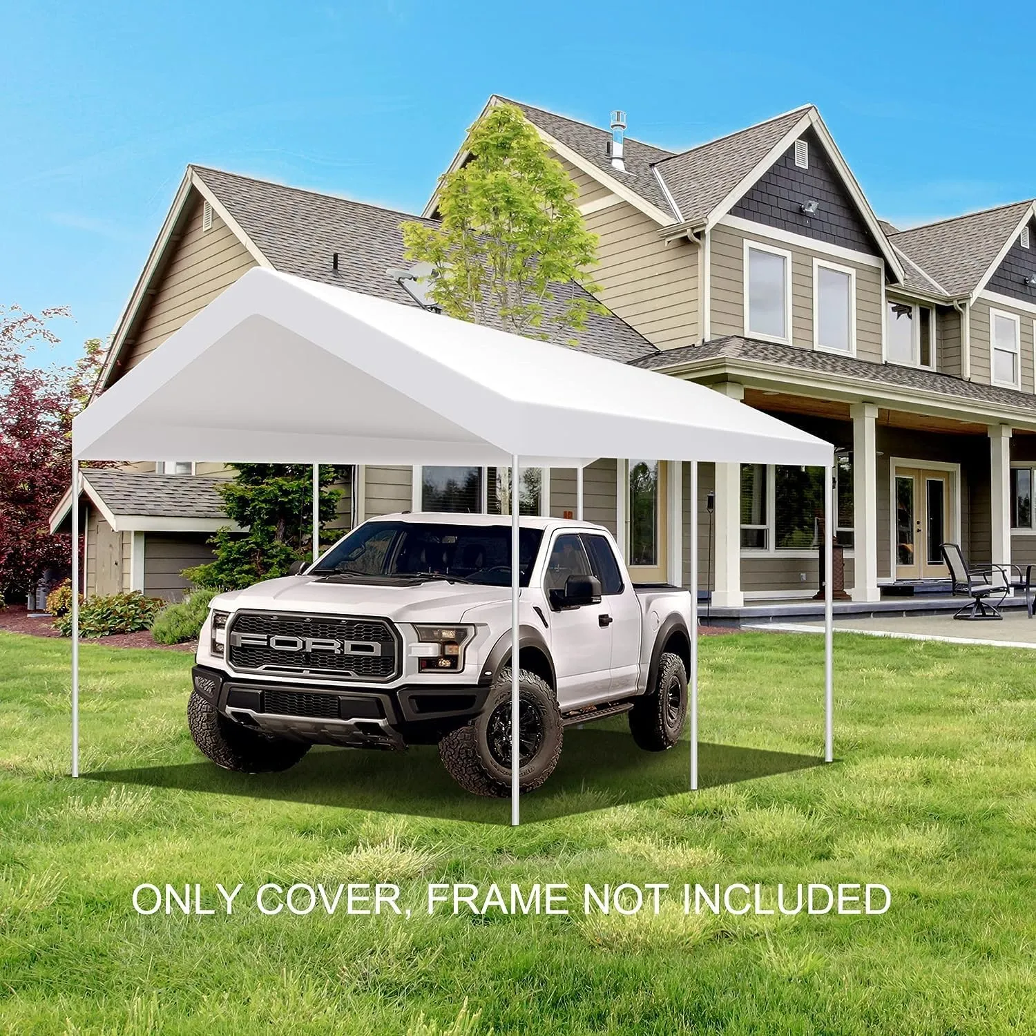 10'x20' Upgraded Carport Replacement Top Canopy Cover for Car Garage Shelter Tent Party Tent with Ball Bungees White (Only Top Cover, Frame is not Included)