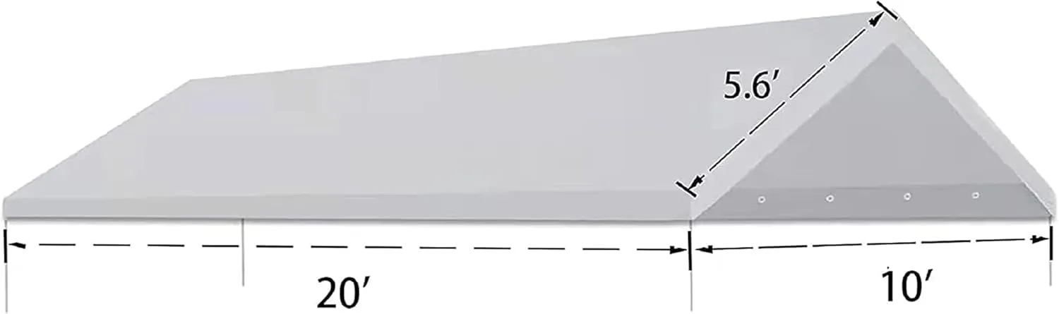 10'x20' Upgraded Carport Replacement Top Canopy Cover for Car Garage Shelter Tent Party Tent with Ball Bungees White (Only Top Cover, Frame is not Included)