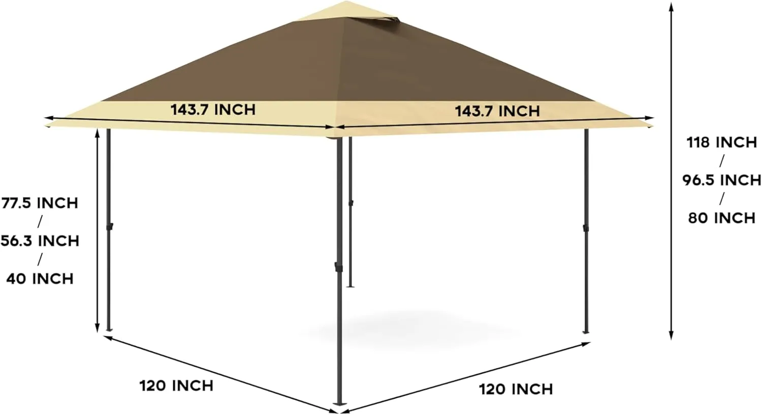 12' x 12' Pop-Up Instant Gazebo Tent, Double Roof Patio Gazebo Portable Sun Shelter Outdoor Canopy Tent for Deck, Backyard, Garden, Patio, Lawns, Khaki & Beige