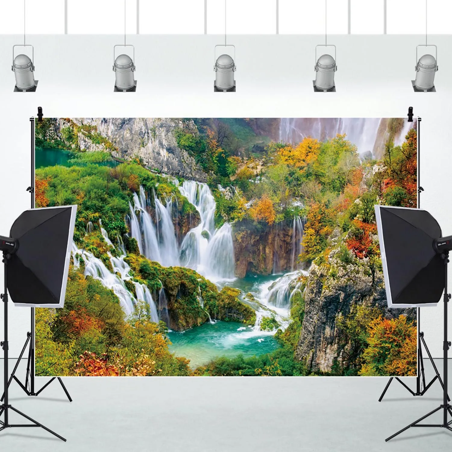 12x8ft Waterfall Backdrop Lush Trees Fairyland Mountain Lake Clear Rivers Flowing Photography Background for Kids Baby Adults Travel Vacation Portrait Props Wallpaper Decor