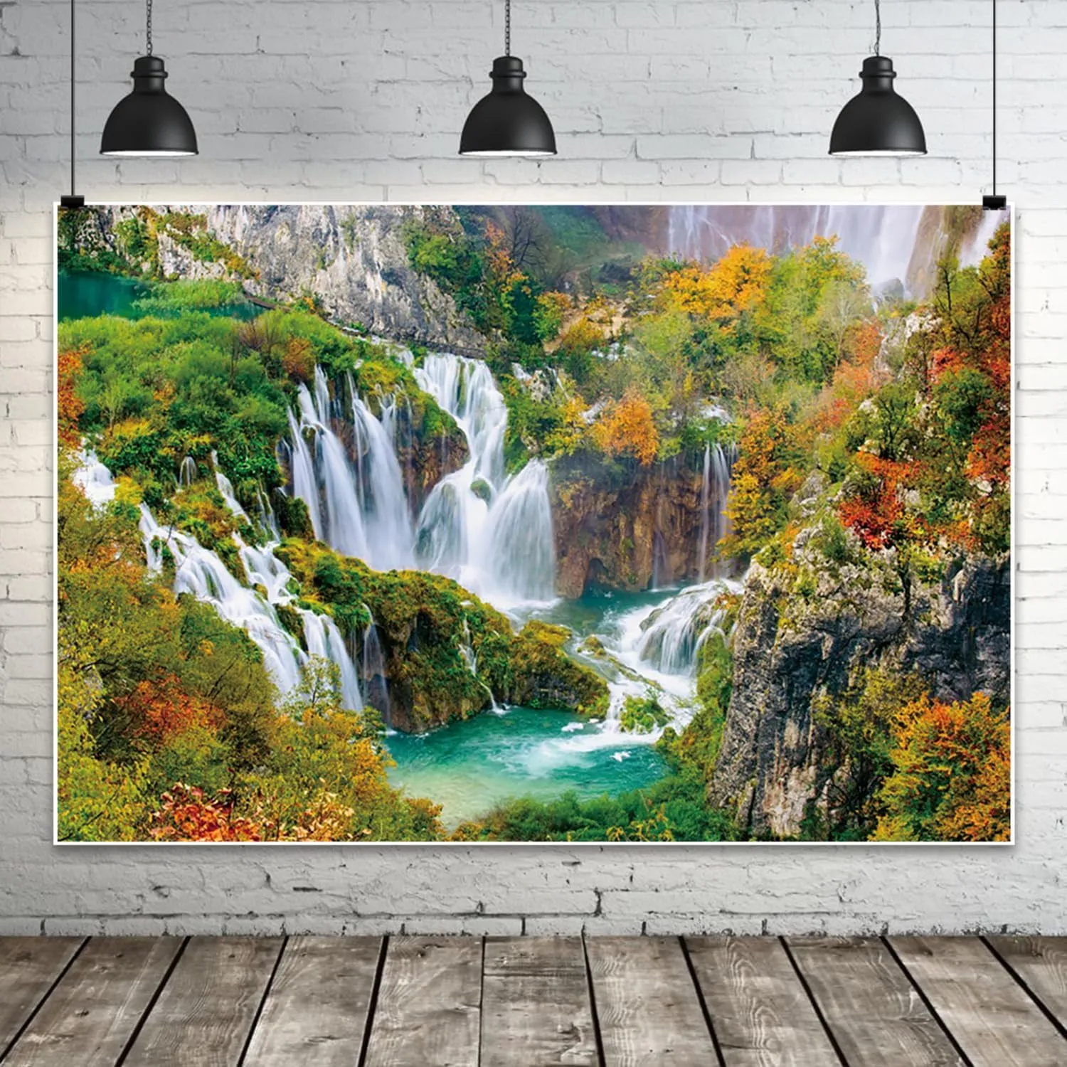 12x8ft Waterfall Backdrop Lush Trees Fairyland Mountain Lake Clear Rivers Flowing Photography Background for Kids Baby Adults Travel Vacation Portrait Props Wallpaper Decor