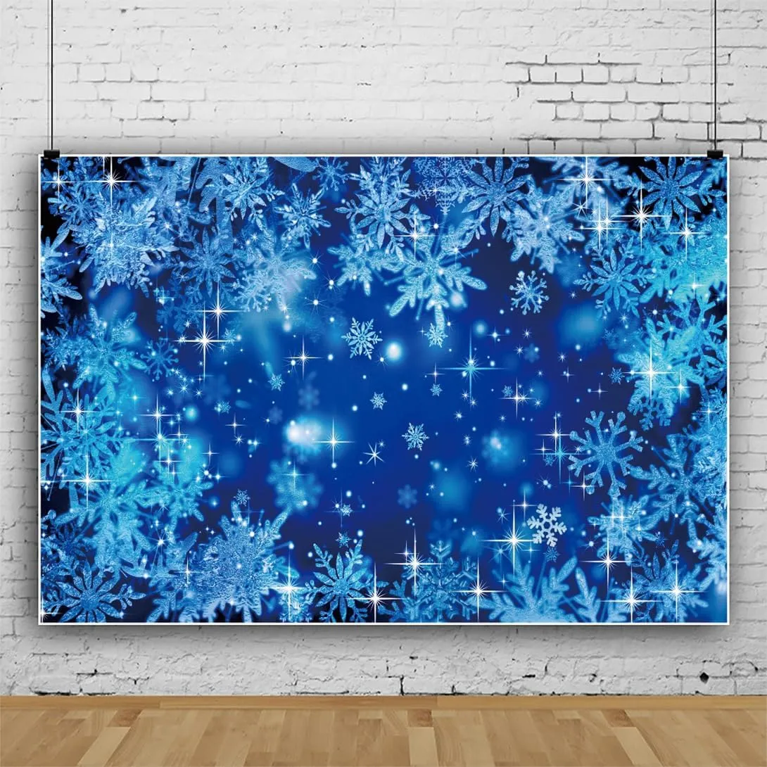 12x8ft Winter Snowscape Blue Backdrop Snowflake Bokeh Ice and Snow World Theme Backgrounds Winter Landscape Photography Background for New Year Event Party Decor Fall in Love Photo Props