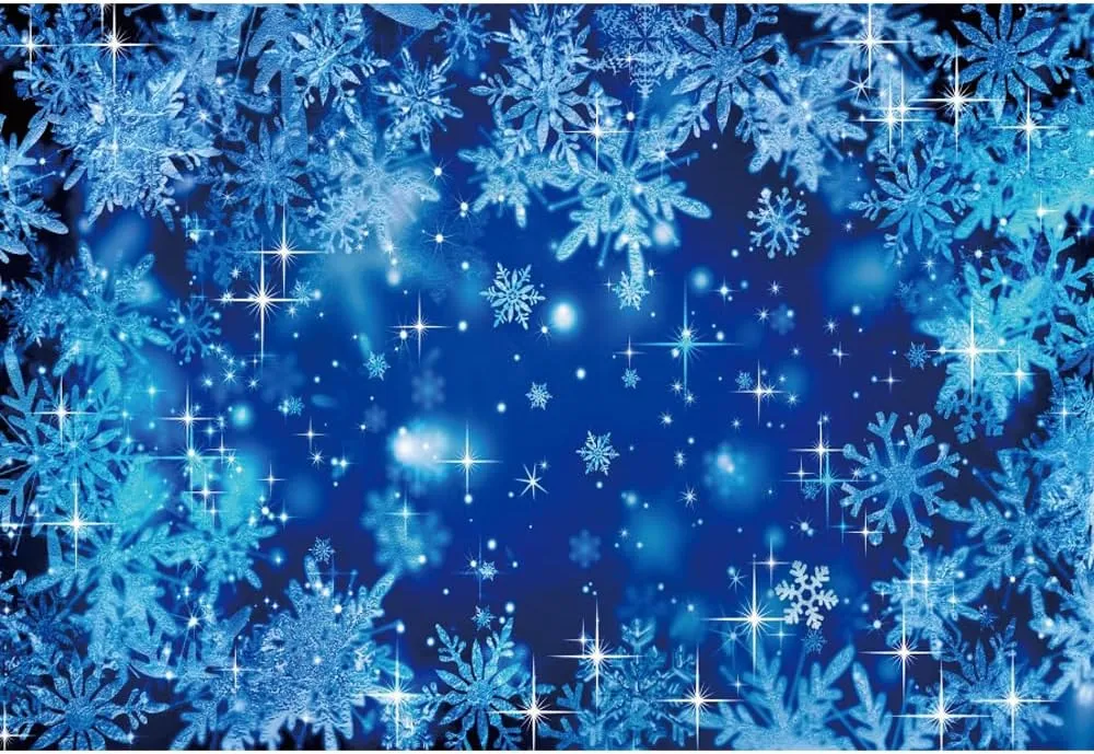 12x8ft Winter Snowscape Blue Backdrop Snowflake Bokeh Ice and Snow World Theme Backgrounds Winter Landscape Photography Background for New Year Event Party Decor Fall in Love Photo Props