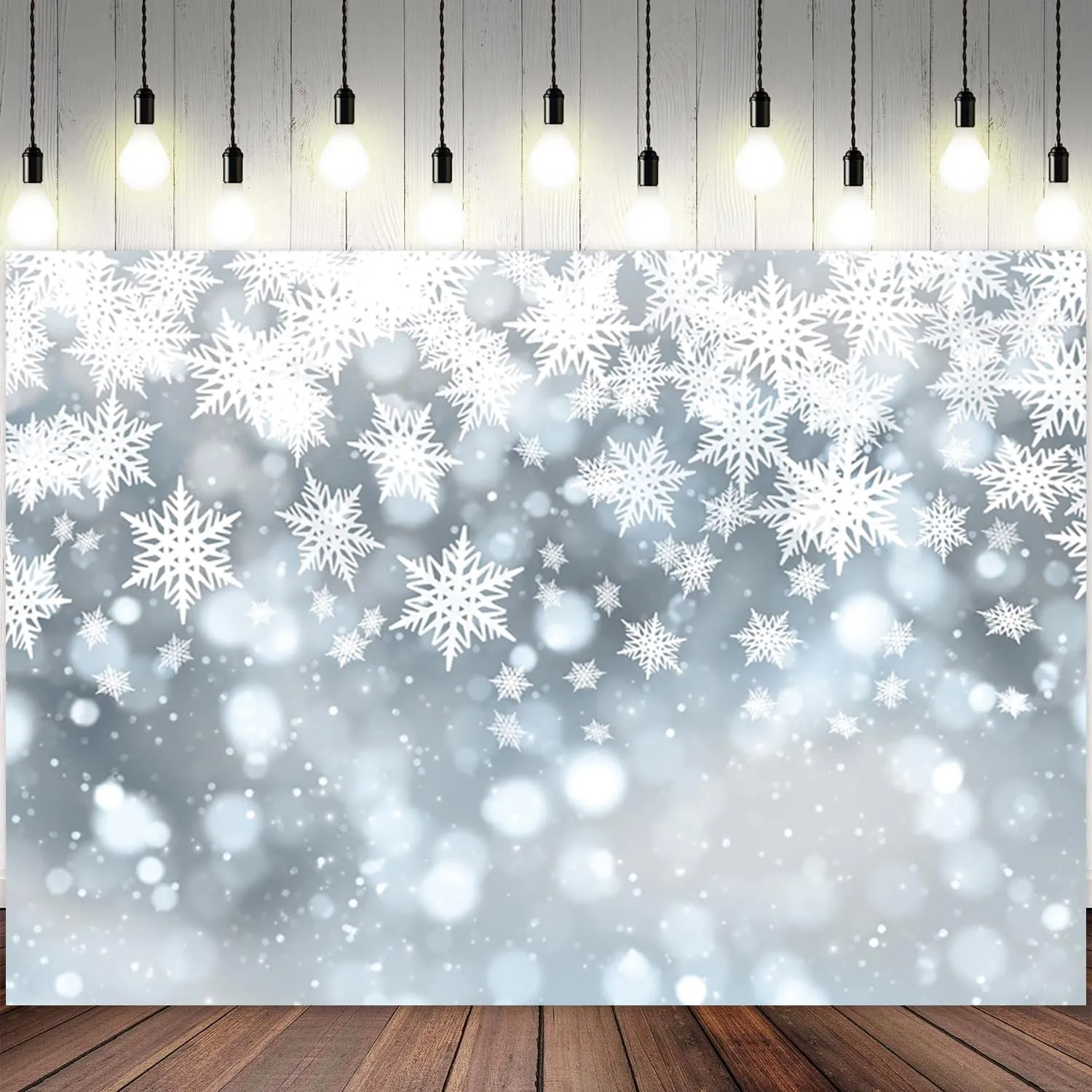 12x8ft Winter Wonderland Backdrop Christmas White Snowflake Scene Photography Background Glitter Ice Falling Snow Flakes Banner Decorations Xmas New Year Holiday Party Photo Booth Prop