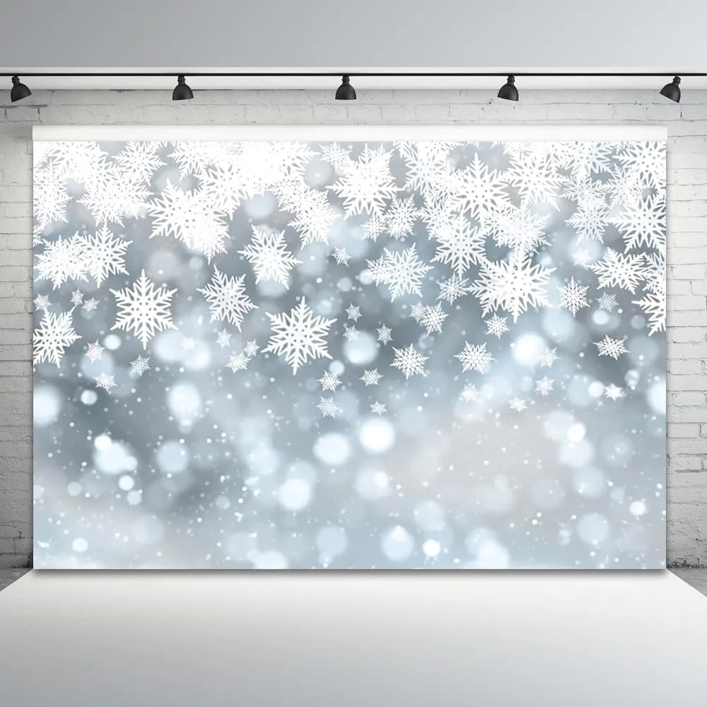 12x8ft Winter Wonderland Backdrop Christmas White Snowflake Scene Photography Background Glitter Ice Falling Snow Flakes Banner Decorations Xmas New Year Holiday Party Photo Booth Prop
