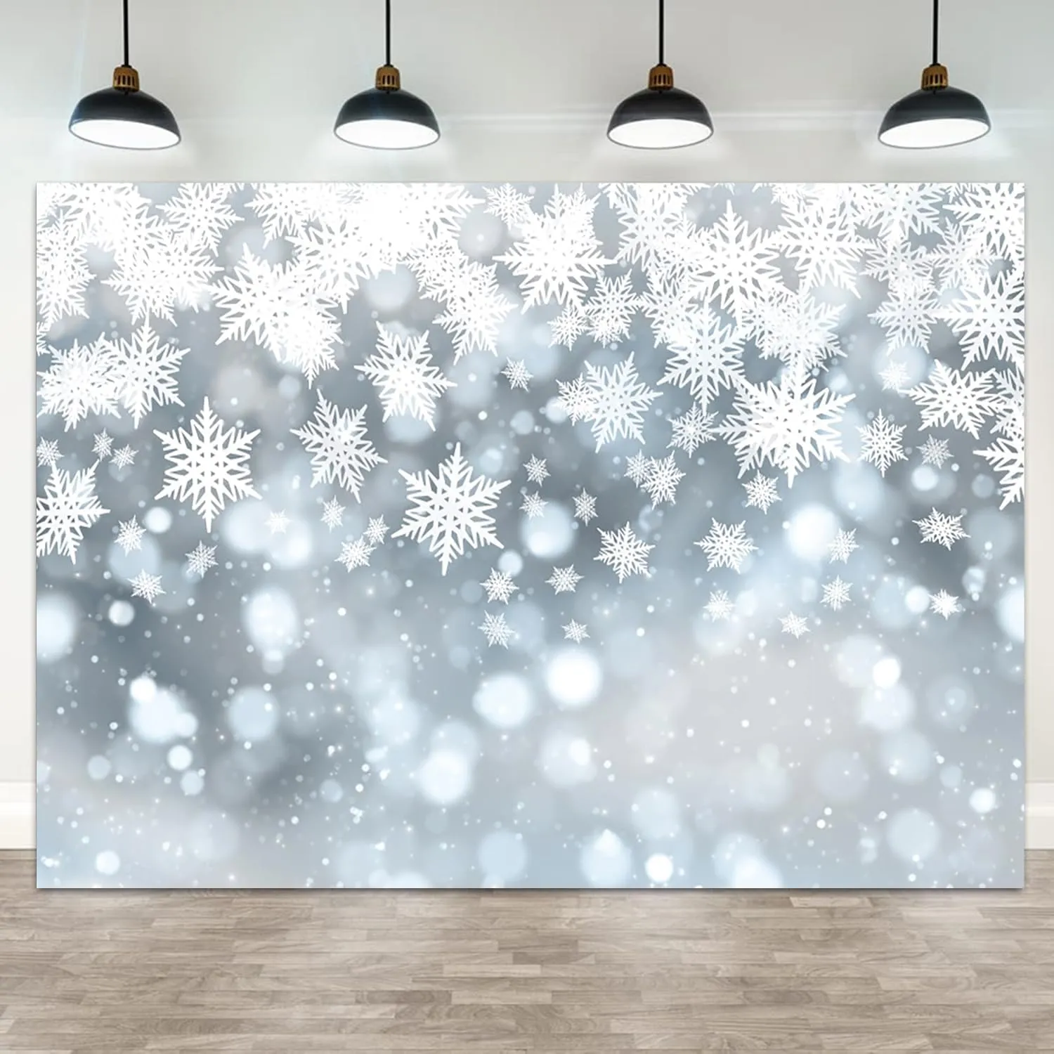 12x8ft Winter Wonderland Backdrop Christmas White Snowflake Scene Photography Background Glitter Ice Falling Snow Flakes Banner Decorations Xmas New Year Holiday Party Photo Booth Prop
