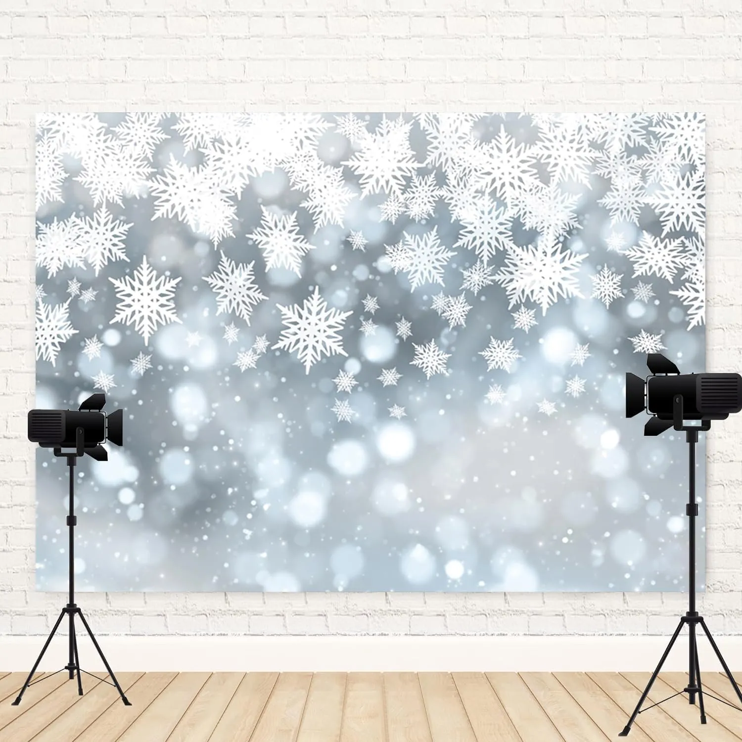 12x8ft Winter Wonderland Backdrop Christmas White Snowflake Scene Photography Background Glitter Ice Falling Snow Flakes Banner Decorations Xmas New Year Holiday Party Photo Booth Prop